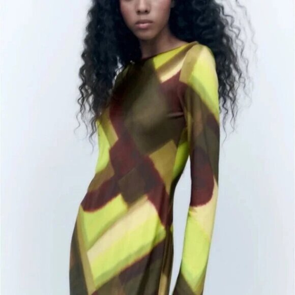 NWOT Zara multicolour abstract geometric print open back midi dress, M - Picture 5 of 14